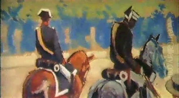 Guardias Civiles A Caballo Oil Painting by Cecilio Pla