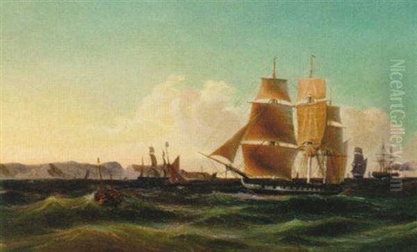 Kustlandskap Med Segelfartyg Oil Painting by Arnold Abraham Plagemann