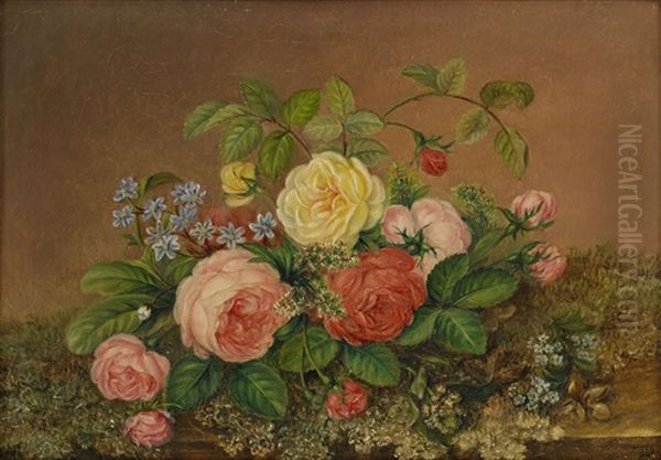 Stilleben Med Rosor Oil Painting by Augusta Plagemann