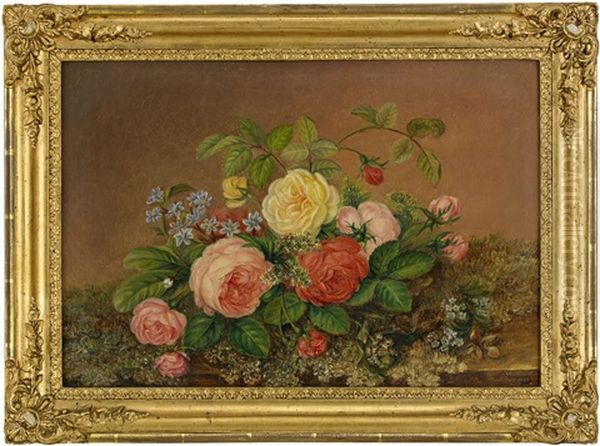 Stilleben Med Rosor Oil Painting by Augusta Plagemann