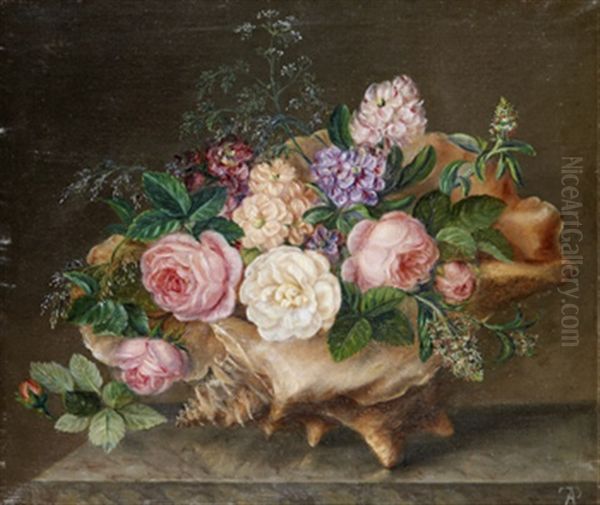 Blomsterstilleben Med Snacka Oil Painting by Augusta Plagemann