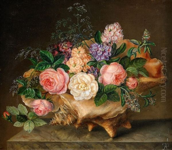 Blomsterstilleben Med Snacka Oil Painting by Augusta Plagemann