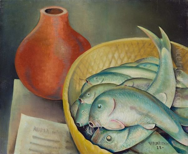 Stillleben Mit Fischen Oil Painting by Viktor Planckh