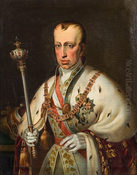 Emperor Ferdinand I With Scepter Oil Painting by Josef Plank