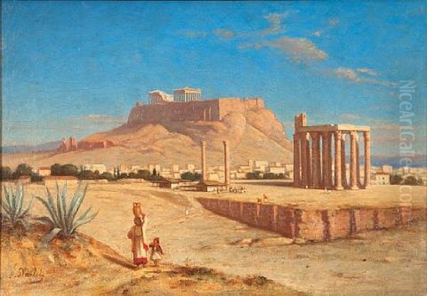 View Of The Acropolis With The Temple Of Olympeus Zeus Oil Painting by Hippolyte Plantet