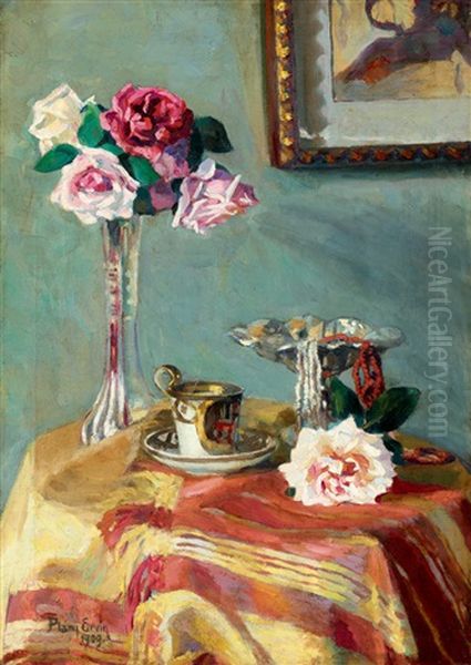 Still-life With Roses Oil Painting by Ervin Plany