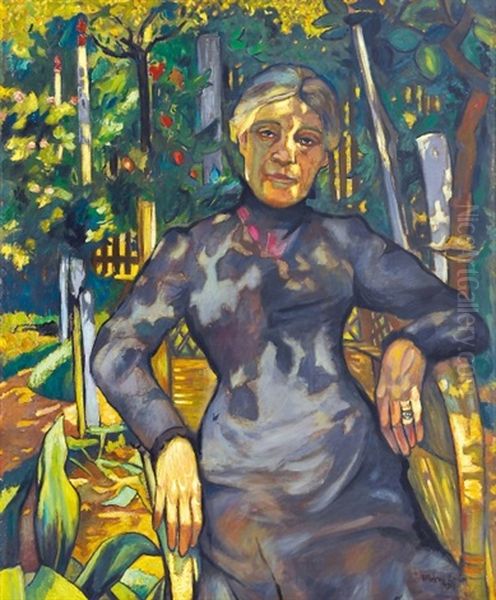 My Grandmother Resting In The Arbor Oil Painting by Ervin Plany