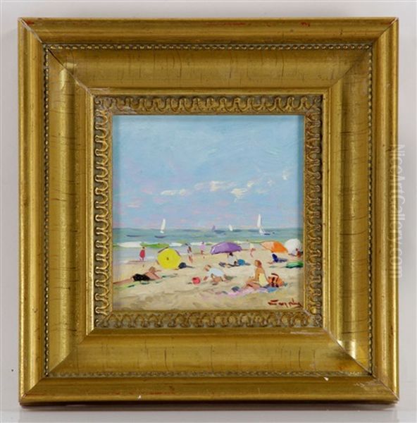 Beach Scene Oil Painting by David van der Plas