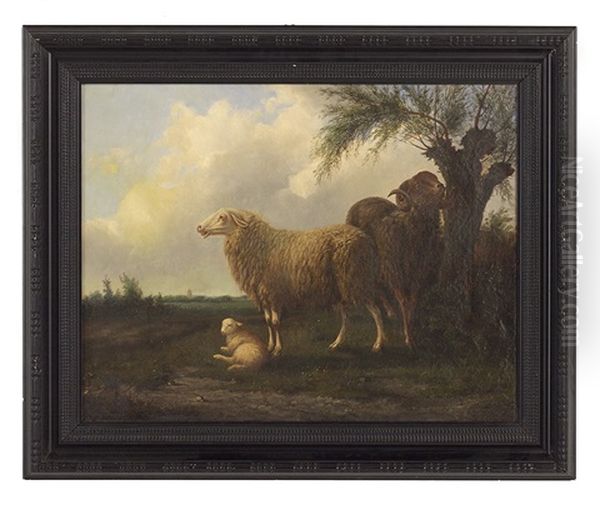 Sheep In A Landscape Oil Painting by Laurens Plas