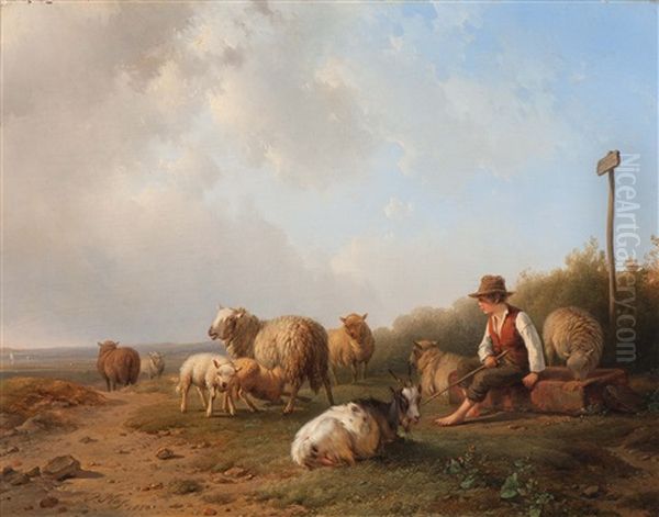 Shepherd With Flock Oil Painting by Pieter Plas