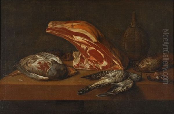 Gibier, Cruche Et Jambon Sur Une Table Oil Painting by Pieter van Plas