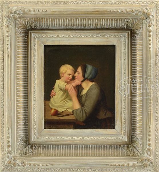 Mother And Child Oil Painting by Moriz Plaschke