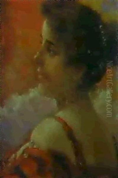 Joven Dama De Perfil Oil Painting by Casto Plasencia y Maestro