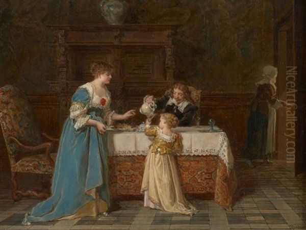 Le Dejeuner De L'heureuse Famille Oil Painting by Antoine Emile Plassan