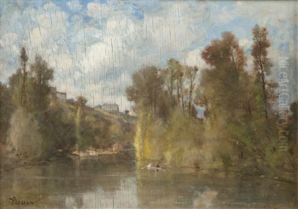 Le Clain Sous Poitiers Oil Painting by Antoine Emile Plassan