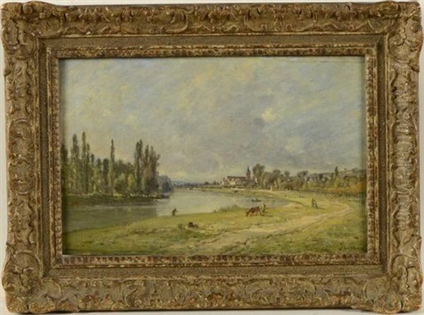 Paysage En Bord De Fleuve Oil Painting by Antoine Emile Plassan