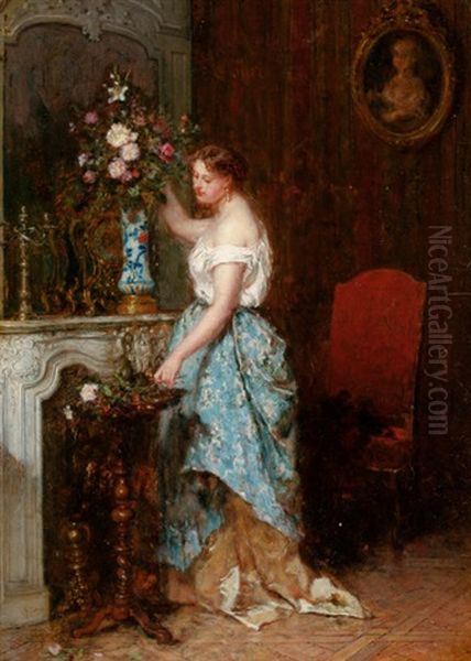 Arranging The Bouquet Oil Painting by Antoine Emile Plassan