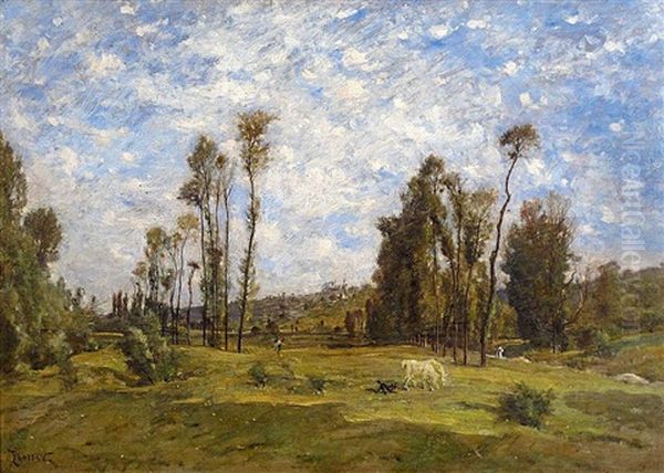 Paysage Aux Peupliers Oil Painting by Antoine Emile Plassan