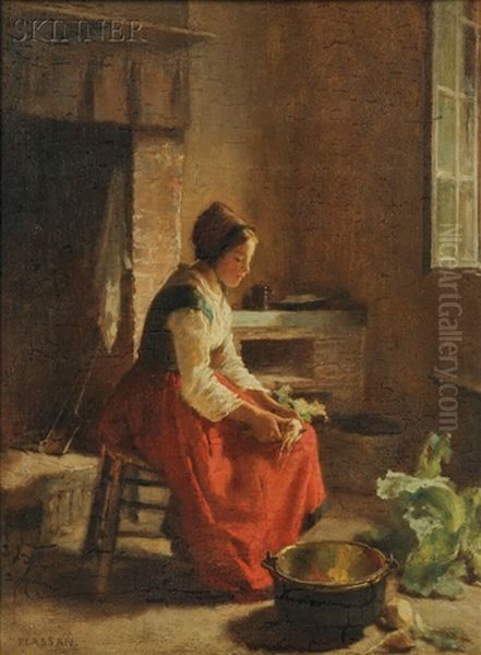 Kitchen Work Oil Painting by Antoine Emile Plassan