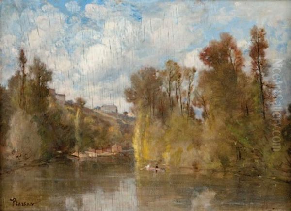 Bord De Riviere, Le Clain Sous Poitiers Oil Painting by Antoine Emile Plassan