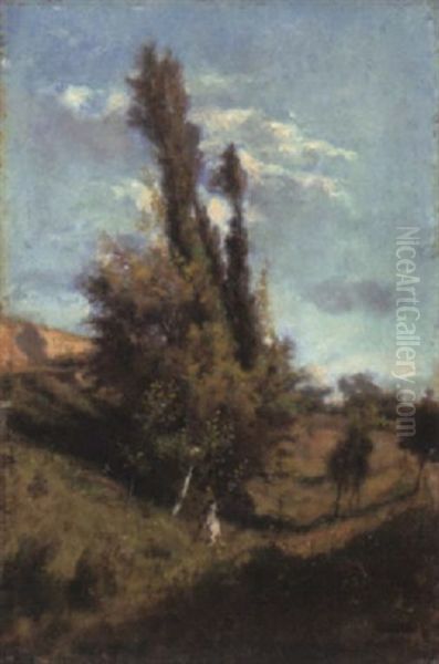 Sommerlandschaft Mit Naschender Ziege Oil Painting by Antoine Emile Plassan