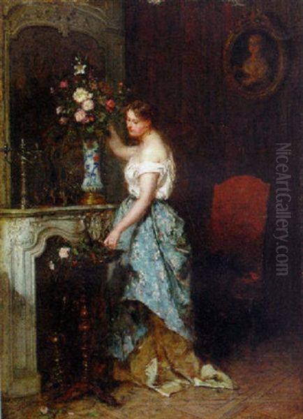 Arranging The Bouquet Oil Painting by Antoine Emile Plassan