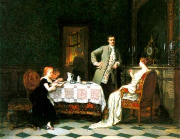 Tea-time Oil Painting by Antoine Emile Plassan