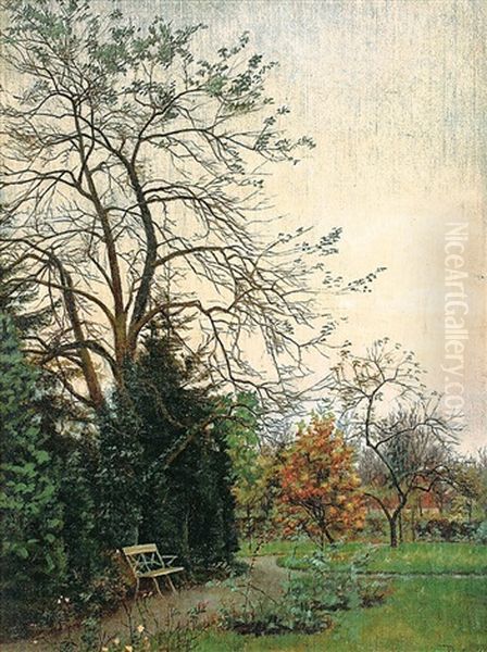 Gartenblick Mit Jugendstilbank Oil Painting by Anna Plate