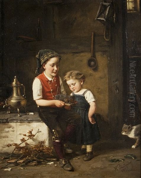 Geschwister In Der Stube Oil Painting by Hermann Plathner