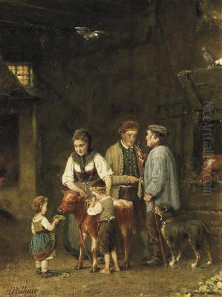 Das Verkaufte Kalbchen Oil Painting by Hermann Plathner