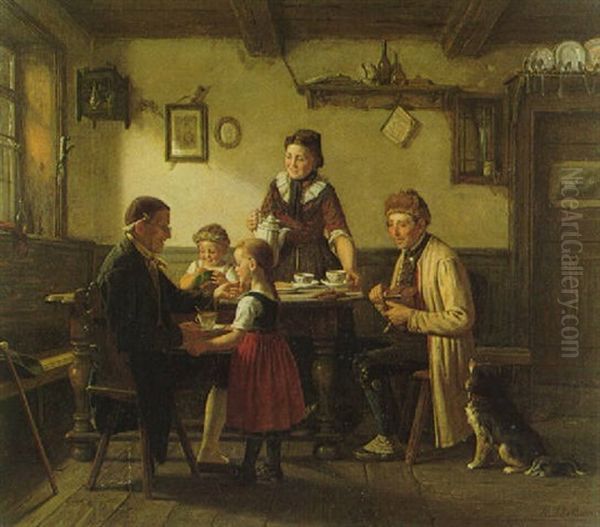 A Guest At Supper Oil Painting by Hermann Plathner