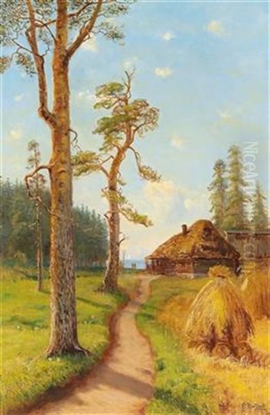 Landscape With Farmhouse Oil Painting by Semyon Sergeievich Platonov