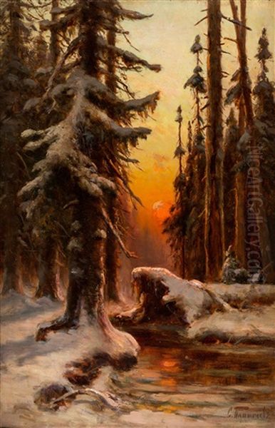 The Setting Sun Oil Painting by Semyon Sergeievich Platonov