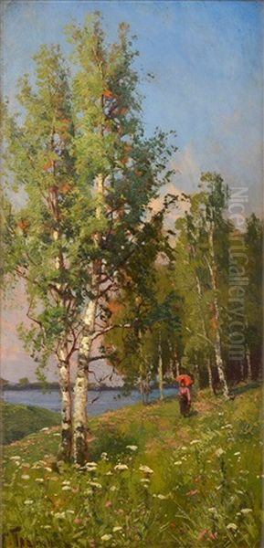 Summer Landscape Oil Painting by Semyon Sergeievich Platonov