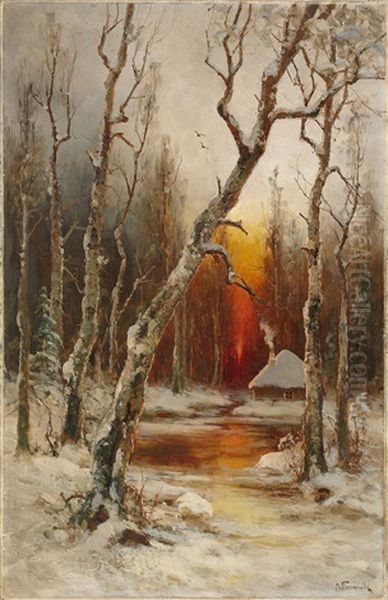 Winter Landscape Oil Painting by Semyon Sergeievich Platonov