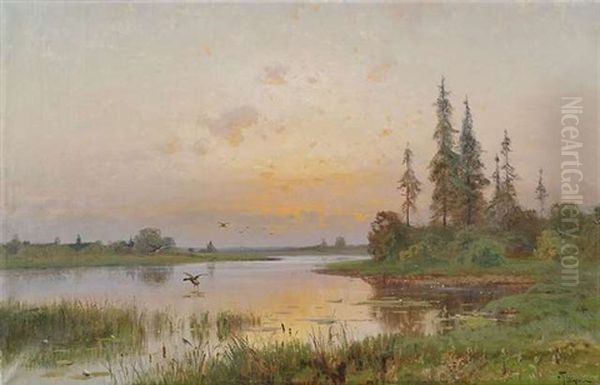 Weite Seelandschaft Bei Sonnenuntergang Oil Painting by Semyon Sergeievich Platonov