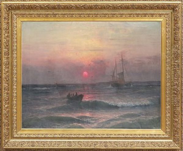 Solnedgang Over Havet Oil Painting by Semyon Sergeievich Platonov