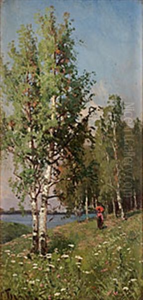 Sommarpromenad Oil Painting by Semyon Sergeievich Platonov