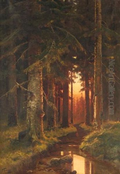 Woodland Sunrise Oil Painting by Semyon Sergeievich Platonov