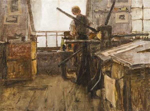 An Etcher's Studio Oil Painting by Charles Adams Platt