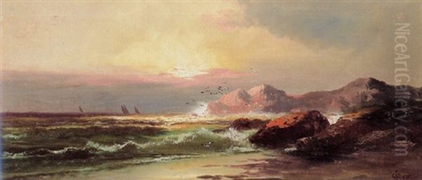 Coastal Scene At Sunset Oil Painting by Charles Adams Platt