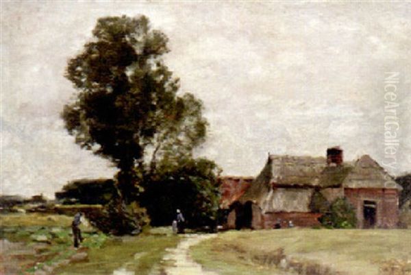 Farmers By The Red Barn Oil Painting by Charles Adams Platt