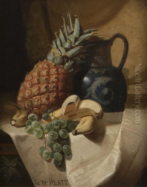 Still Life With Pineapple, Bananas And Grapes Oil Painting by George W. Platt