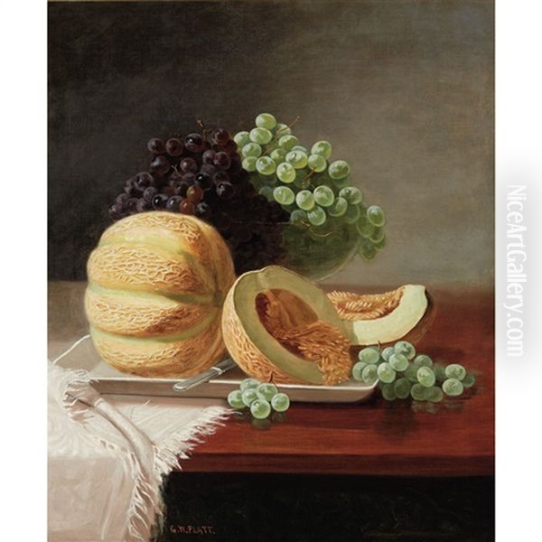 Still Life With Melon And Grapes Oil Painting by George W. Platt