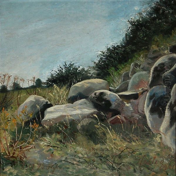 At A Stone Fence In Holte, Denmark Oil Painting by Einar Vilhelm Bogh