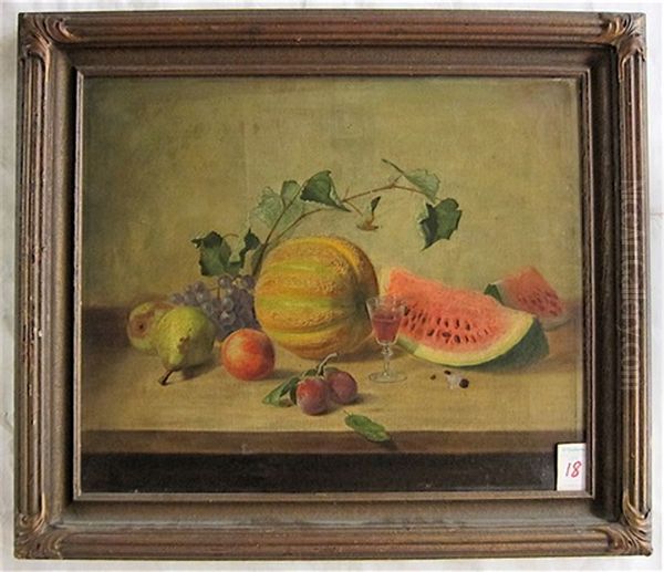 Still Life Of Fruit On Table Oil Painting by George W. Platt