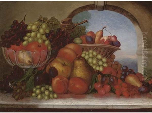 Summer Fruits On A Stone Ledge Oil Painting by James C. Platt