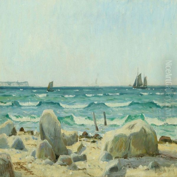 Coastal Scenery Withsailships Oil Painting by Einar Vilhelm Bogh