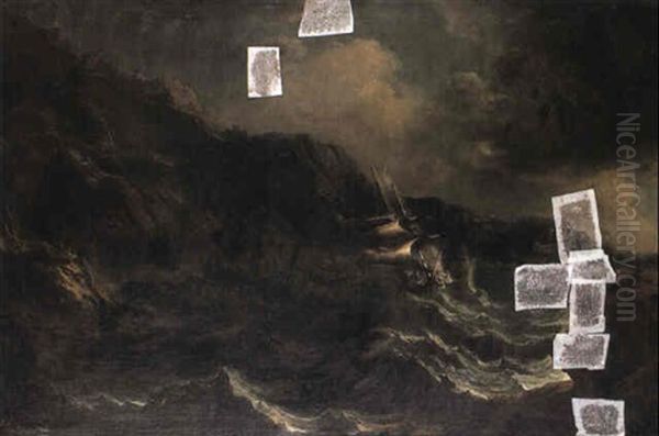 Storm On Rocky Coast With Ships In Distress Oil Painting by Matthieu Van Plattenberg