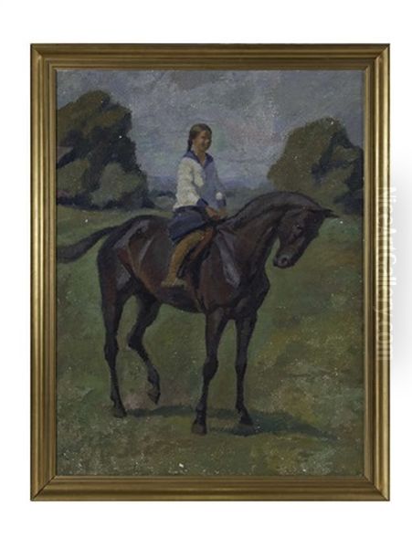 Girl On Horseback In A Landscape Oil Painting by Jakob Otto Plattner